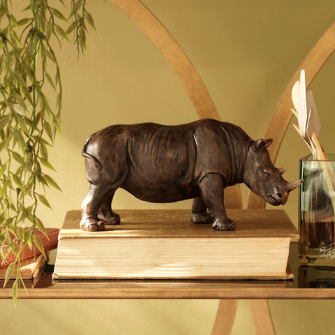 Brown Polyresin Standing Rhinoceros