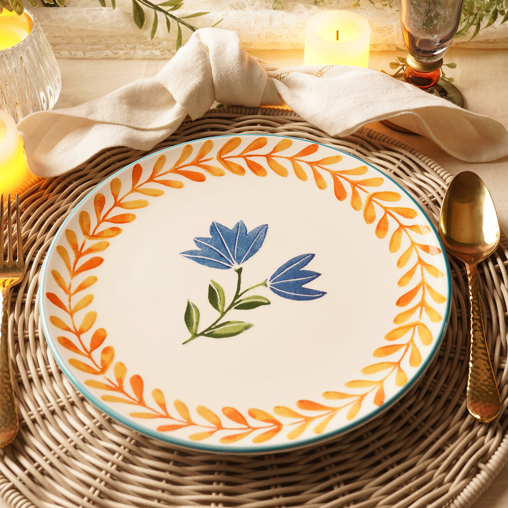 White & Orange Hand Painted Dinner Plate