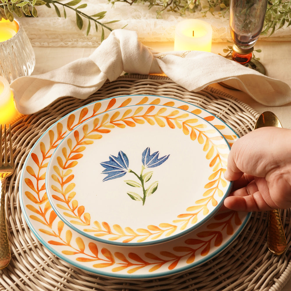 White & Orange Hand Painted Dessert Plate