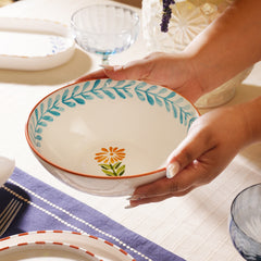 Orange & Blue Hand Painted Serving Bowl