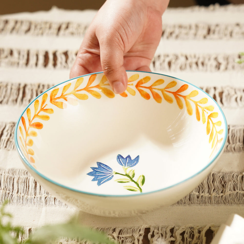 Orange & White Hand Painted Serving Bowl