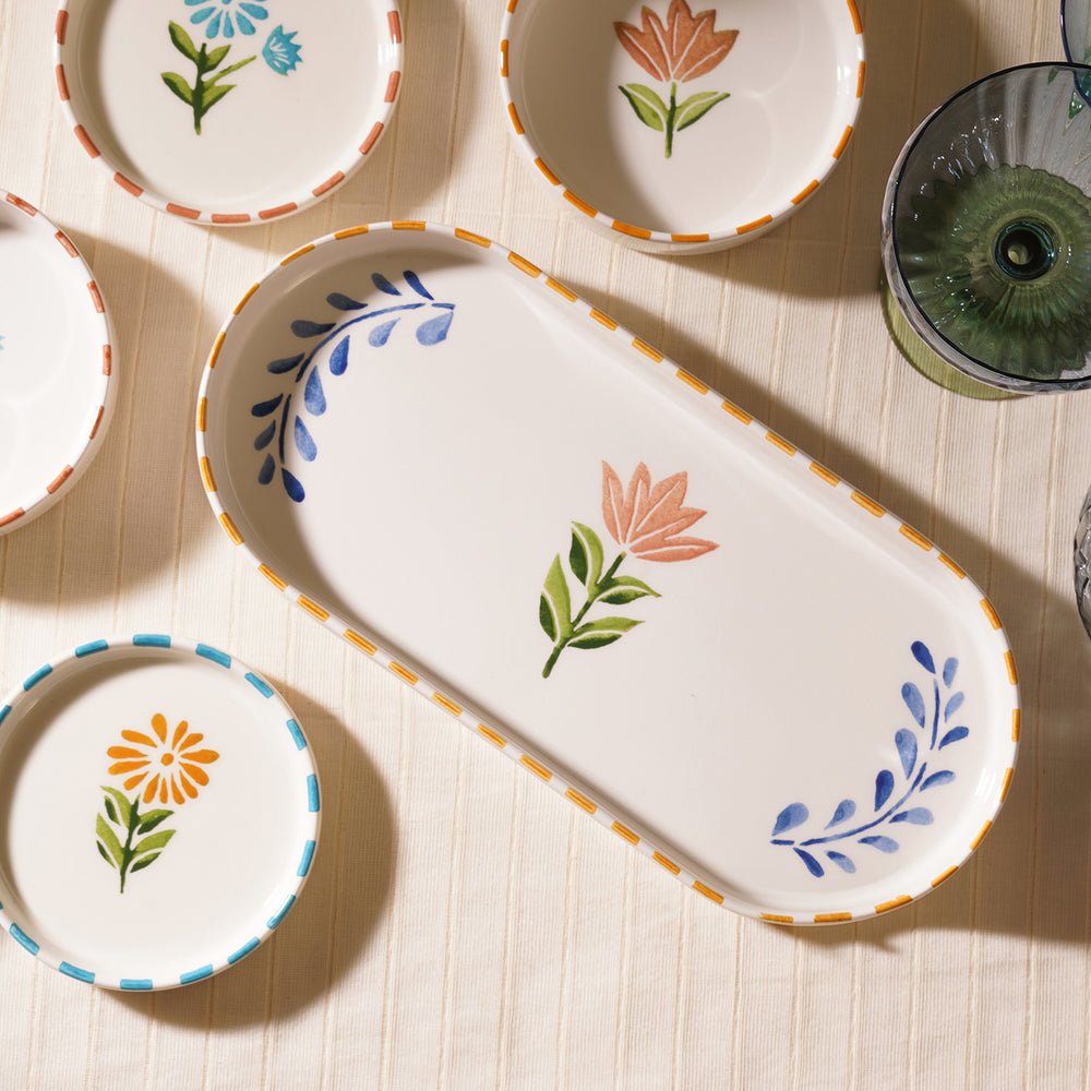 Orange & White Hand Painted Oval Platter - Large