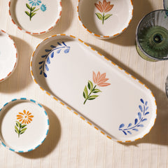 Orange & White Hand Painted Oval Platter - Large