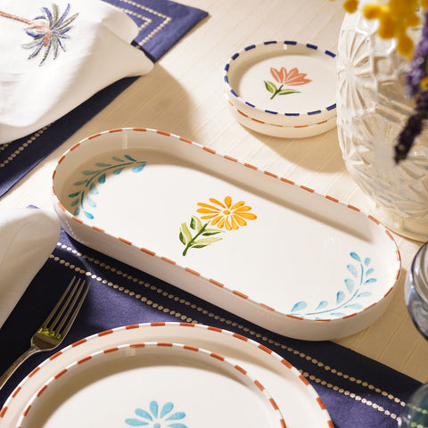 Orange & Blue Hand Painted Oval Platter - Large
