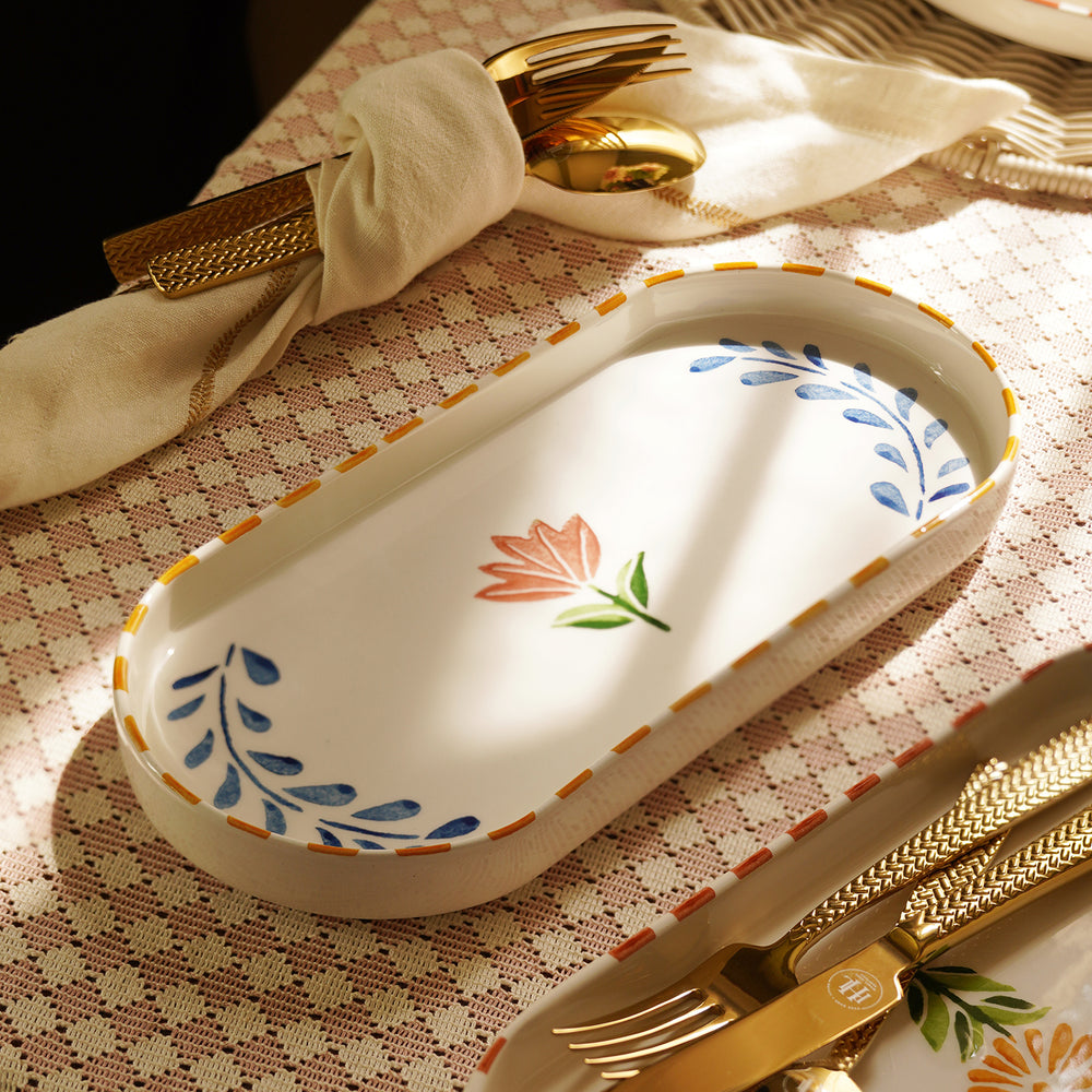 Blue & White Hand Painted Oval Platter - Small