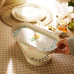 Blue & White Hand Painted with Detailed Rim Oval Platter - Small