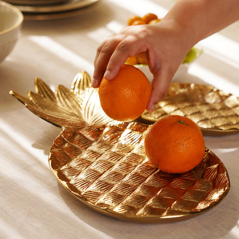Gold Metal Pineapple Decorative Platter - Large