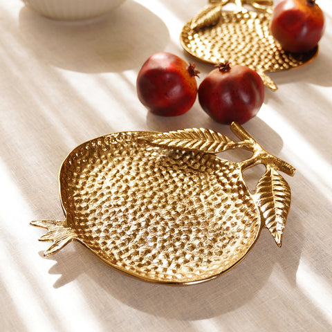 Gold Metal Pomegranate Decorative Platter - Large