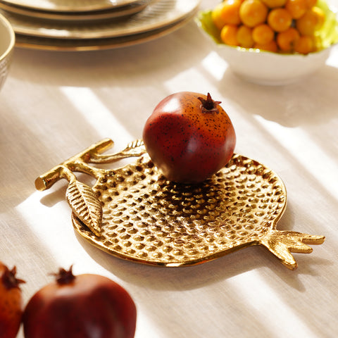 Gold Metal Pomegranate Decorative Platter - Small