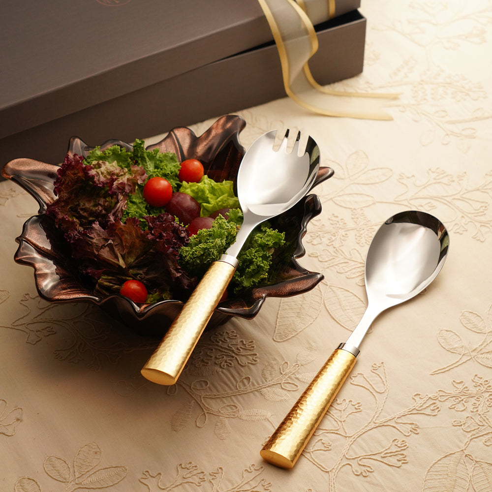 Set of 2 Gold Hammered Salad Servers
