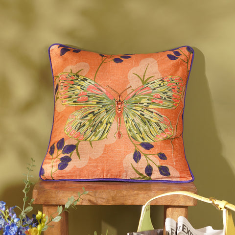 Orange Butterfly Print Square Cushion cover