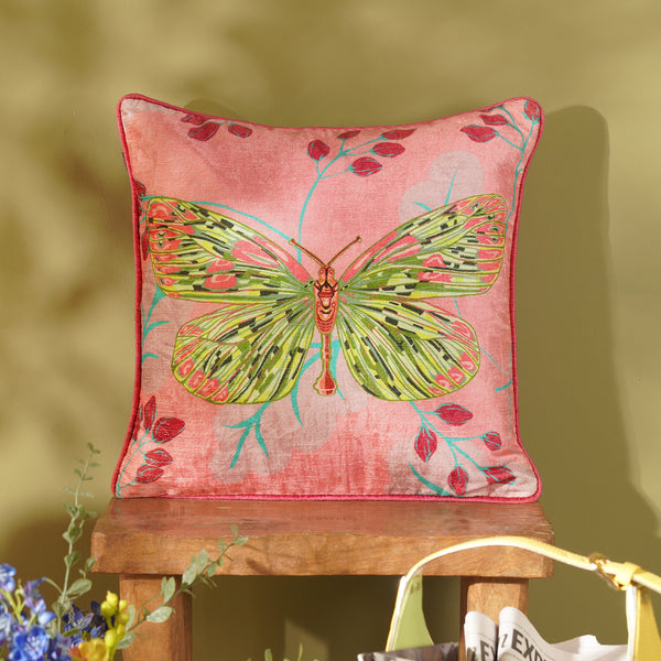 Pink Butterfly Print Square Cushion cover