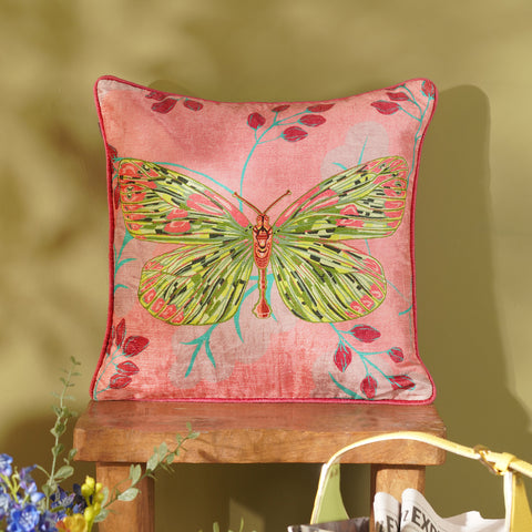 Pink Butterfly Print Square Cushion cover