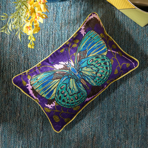 Purple Butterfly Print Rectangle Cushion Cover