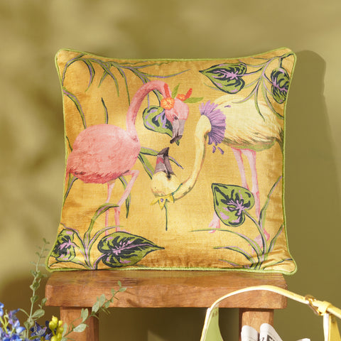 Yellow Ostrich Print Square Cushion Cover