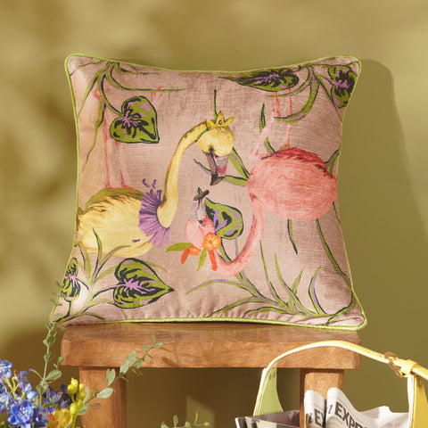 Light Pink Ostrich Print Square Cushion Cover
