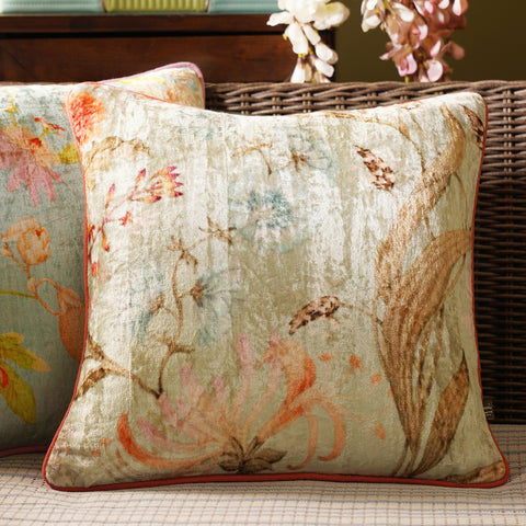 Ivory Printed Velvet Square Cushion Cover