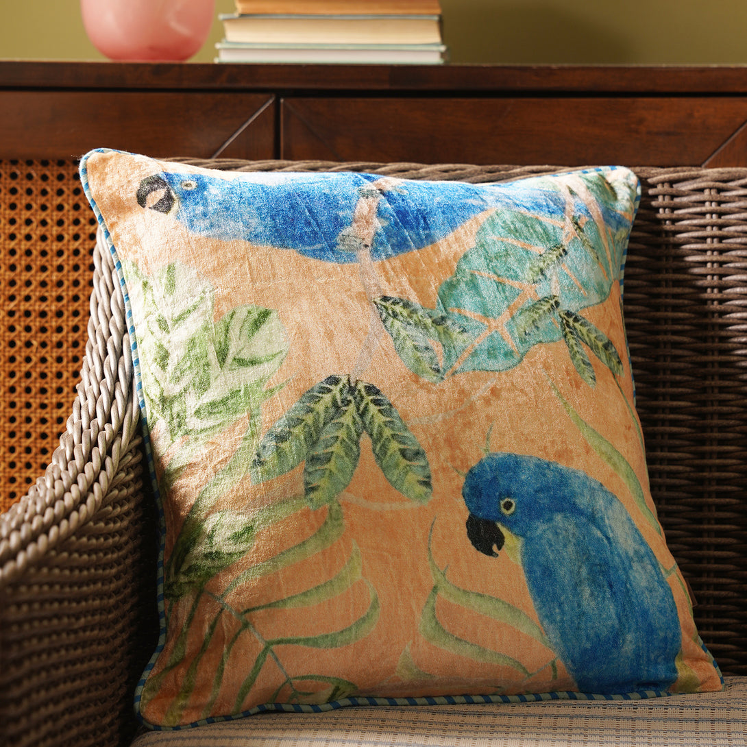 Orange Printed Velvet Square Cushion Cover