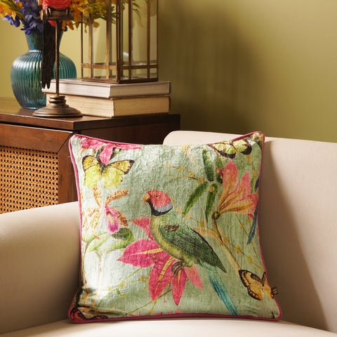 Green Printed Velvet Square Cushion Cover