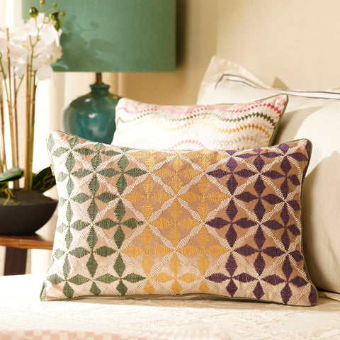 Green & Purple Threadwork Rectangular Cushion Cover