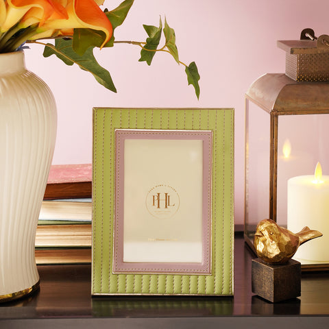 Green & Purple Stitched Faux Leather Photo Frame - Small