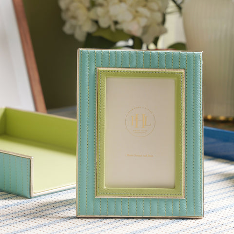 Blue & Green Stitched Faux Leather Photo Frame - Small