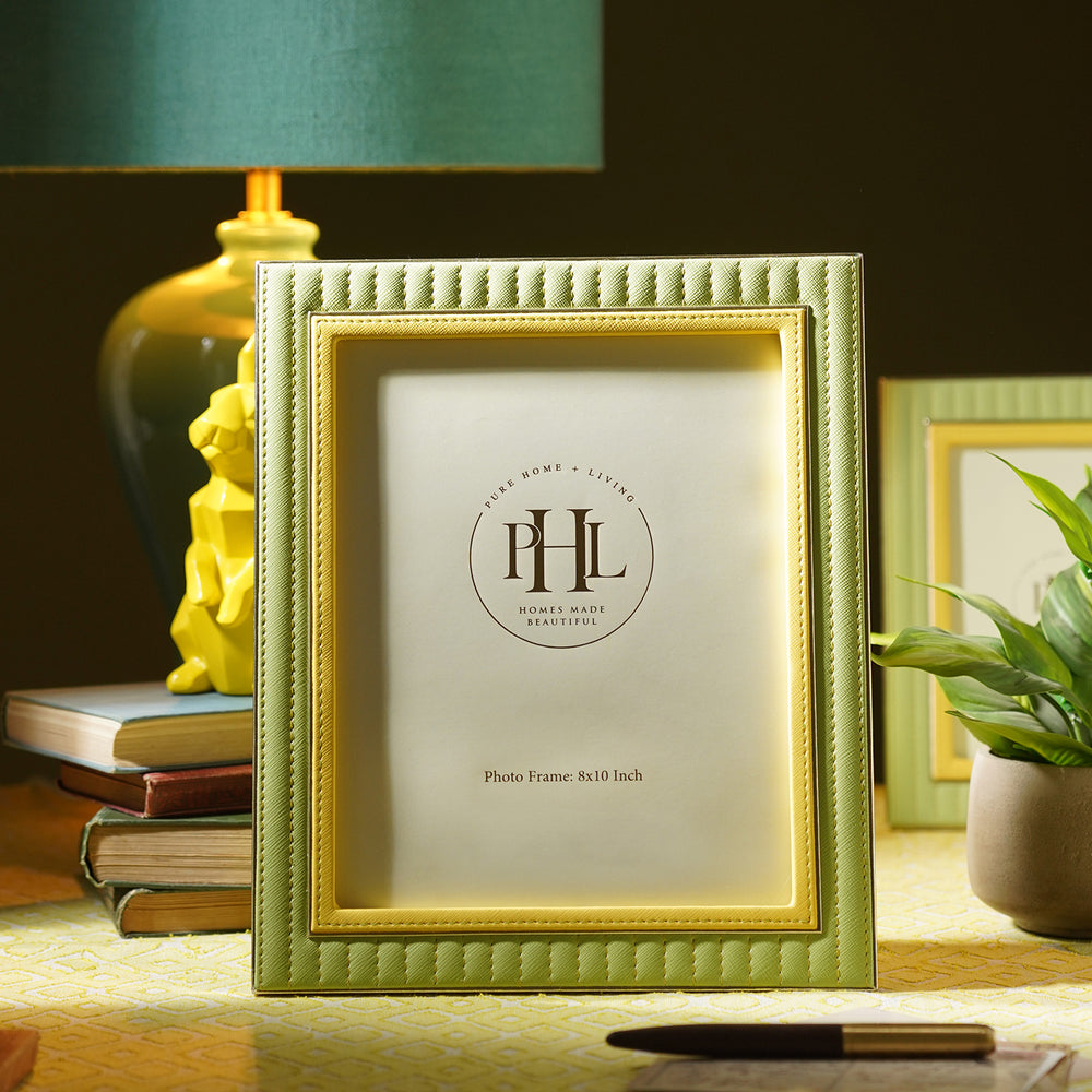 Green & Yellow Stitched Faux Leather Photo Frame - Large