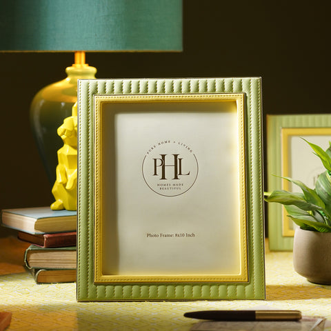 Green & Yellow Stitched Faux Leather Photo Frame - Large