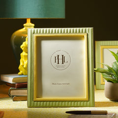 Green & Yellow Stitched Faux Leather Photo Frame - Large