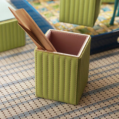 Green & Purple Stitched Faux Leather Pen Holder