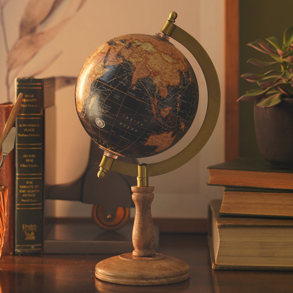 Black Decorative Globe with Stand - Medium