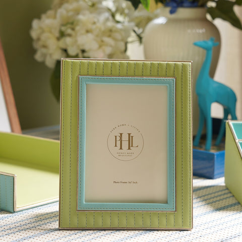 Green & Blue Stitched Faux Leather Photo Frame - Medium