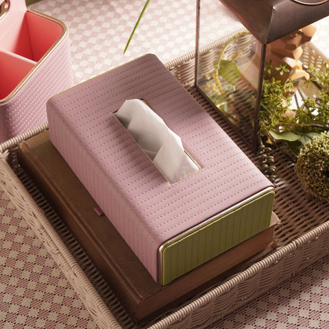 Purple & Green Stitched Faux Leather Tissue Box