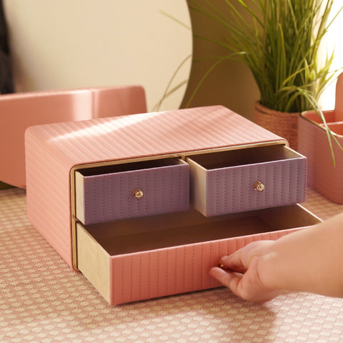Pink & Purple Stitched Faux Leather Drawer Organizer