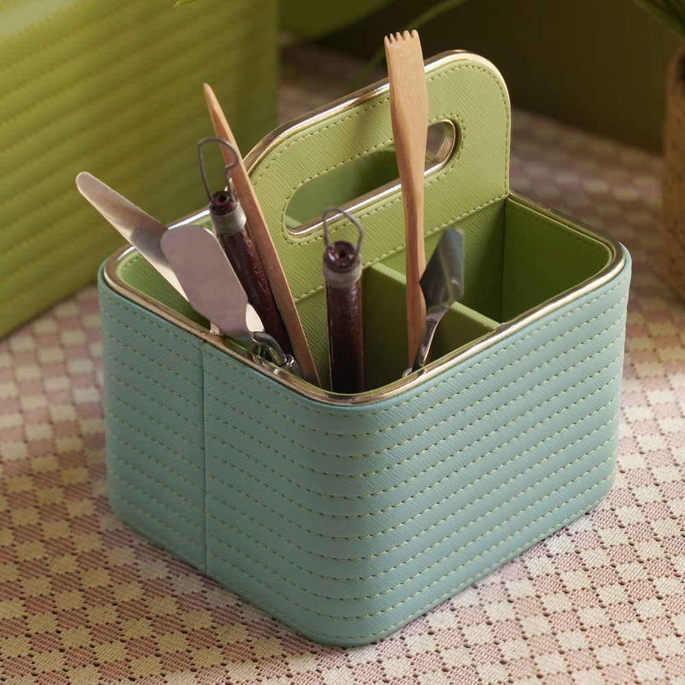 Blue & Green 4 Compartment Faux Leather Organiser