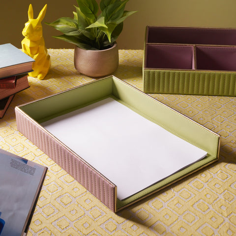Purple & Green Stitched Faux Leather Paper Tray