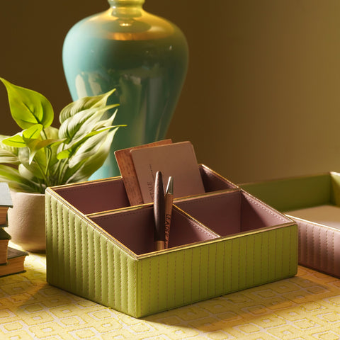 Green & Purple Stitched Faux Leather Organiser