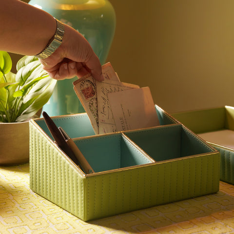 Green & Blue Stitched Faux Leather Organiser