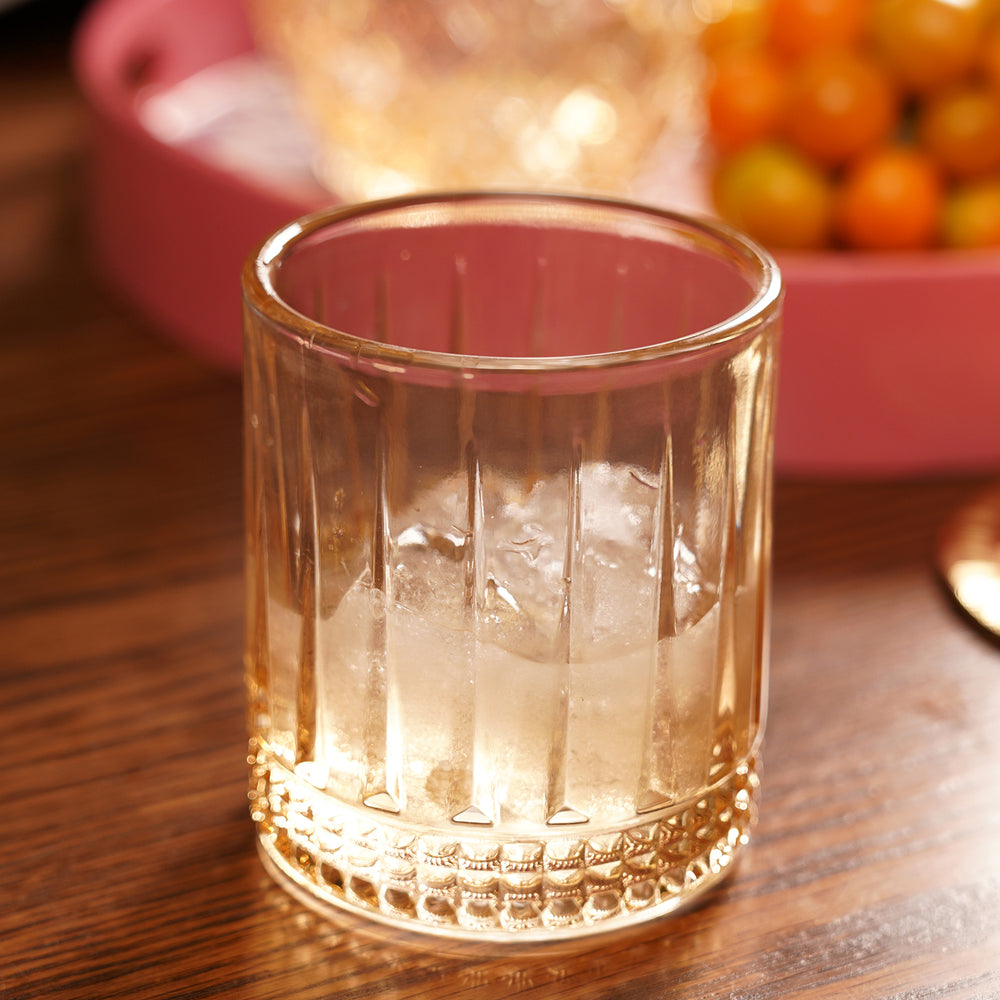 Set of 2 Light Amber Diamond Textured Whiskey Glasses