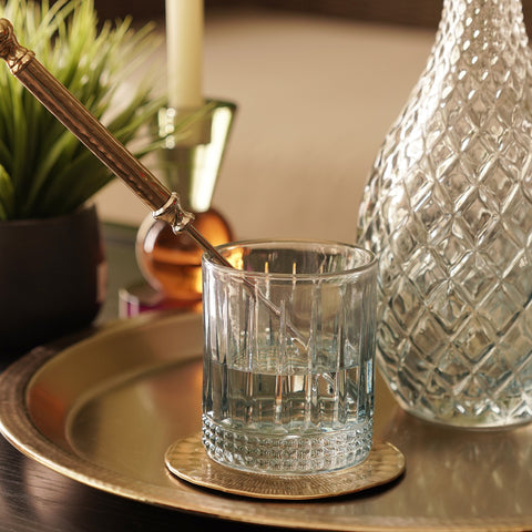 Set of 2 Blue Diamond Cut Glass Whiskey Glasses