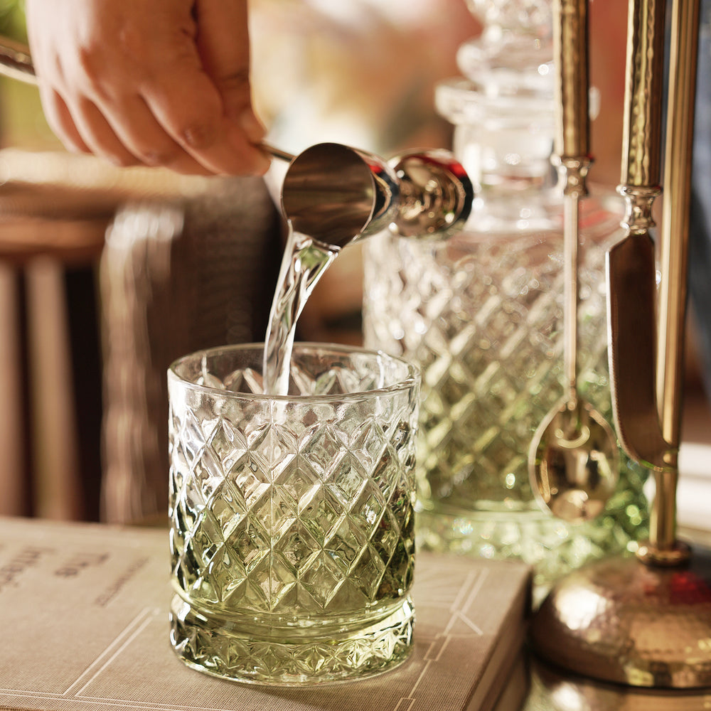 Set of 2 Green Diamond Textured Whiskey Glasses