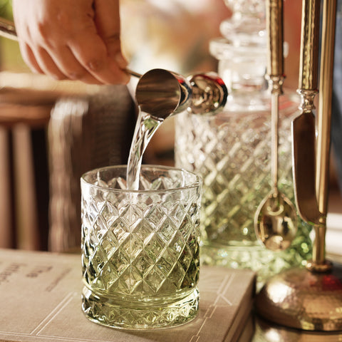 Set of 2 Green Diamond Textured Whiskey Glasses