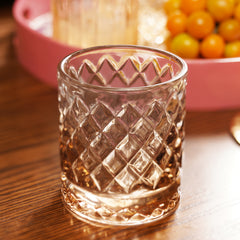 Set of 2 Dark Amber Diamond Textured Whiskey Glasses