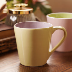 Set of 2 Yellow & Lilac Ceramic Coffee Mugs