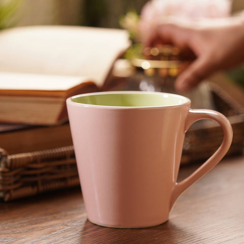 Set of 2 Pink & Green Ceramic Coffee Mugs