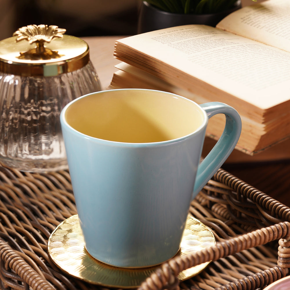 Set of 2 Blue & Yellow Ceramic Coffee Mugs