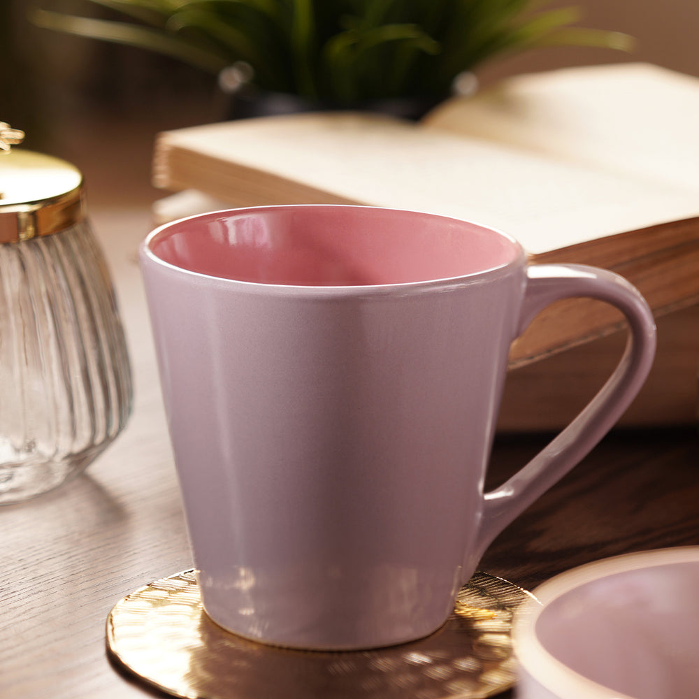 Set of 2 Lilac & Pink Ceramic Coffee Mugs