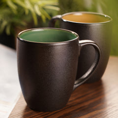 Set of 2 Black & Green Ceramic Coffee Mugs