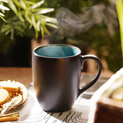 Set of 2 Black & Blue Ceramic Coffee Mugs