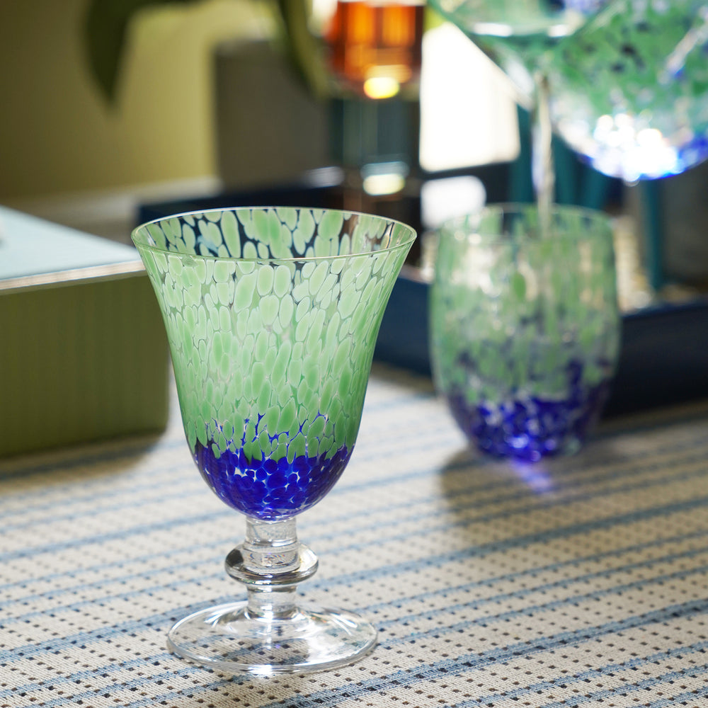 Set of 2 Green & Blue Speckled Wine Glasses